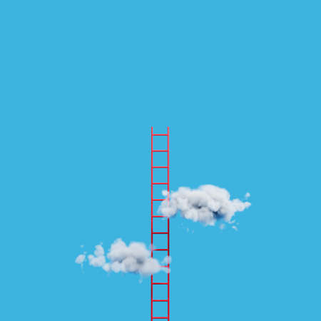 Red ladder to fluffy cloud on blue sky.The way to success concept.3d rendering illustration.の写真素材