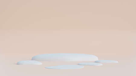 Minimal scene with pile of white snow on pastel color background.Merry christmas and happy new year presentation.3d rendering illustration.の写真素材