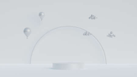 Minimal scene with Cylinder podiums on white background.Abstract geometric shape for products presentation.3D render illustration.の写真素材