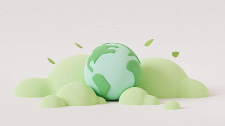 Happy earth day concept.Earth and Clouds with paper texture on pastel color background.Minimal scene...