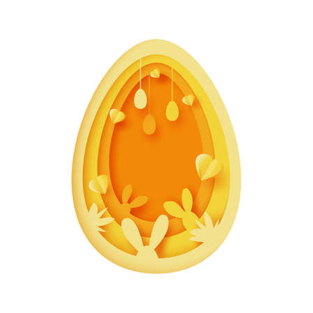 Happy Easter background.Paper art of easter eggs and rabbit with egg shape.Vector illustration.のイラスト素材