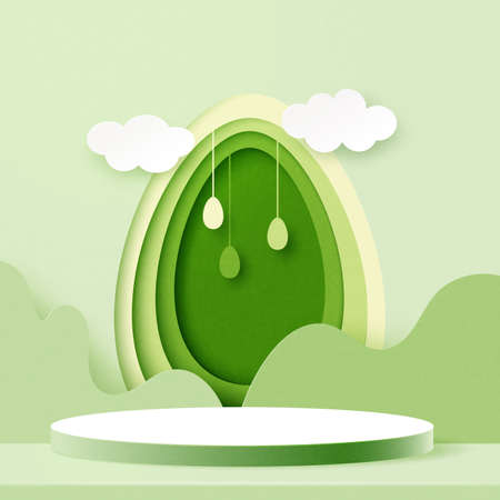 Happy Easter background.Paper art of Product display podium mockup, Banner template design.Vector illustration.のイラスト素材