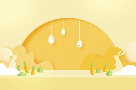Happy Easter background.Product display mockup, Banner template design.Paper Art Vector illustration.のイラスト素材
