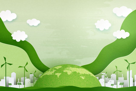 Paper art of Sustainability in green eco city, alternative energy and ecology conservation...