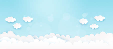 White cloud on blue sky background.Paper art vector illustration.のイラスト素材