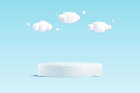 3d white cylinder podium and cloud, minimal scene abstract background.Vector illustration.のイラスト素材