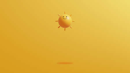 Sun on yellow background.Colorful summer minimal background with copy space.3D Rendering Illustration.の写真素材