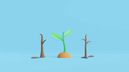 Growing plant and dying plant.Growth concept.3D rendering iiiustration.の写真素材