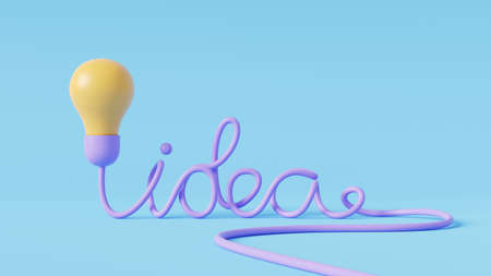 3D Light Bulb on blue background.Idea and Creative concept.3D render illustration.の写真素材