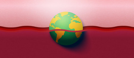 Global warming and climate change concept.Earth with ocean pollution background. Paper art of ecology and environment concept. Vector illustration.のイラスト素材