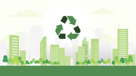 Green City and Recycle concept.Environment and Ecology sustainable development concept. Vector Illustration.のイラスト素材