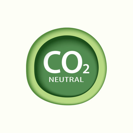 co2 neutral, Zero carbon emission, green paper cut emblem design. Vector illustration.のイラスト素材