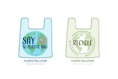 Plastic Bag. Plastic Pollution and Recycle Concept. Save the World for Suatainable, ecology and environment conservation concept design. Vector illustration.のイラスト素材