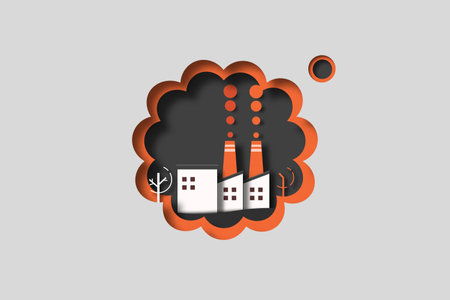 Air pollution from Industry. CO2 Emission, Reduction, neutrality concept. Air pollution protection. Ecology and Environment concept. Paper Art Vector Illustration.のイラスト素材