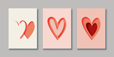 Set of Valentine's day and Love concept. Minimal 3D Paper cut os heart shape. Vector illustrations for greeting cards, backgrounds, web banners, social media banners.のイラスト素材