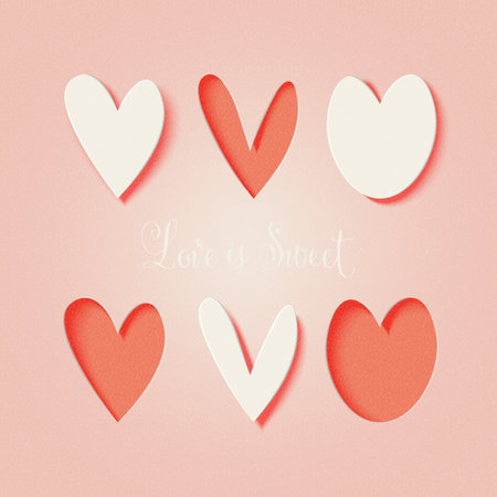 Set of paper heart shape on pastel color background. Happy Valentine's Day for greeting card, banner, poster, headers. 3d Paper art craft Vector Illustration.のイラスト素材