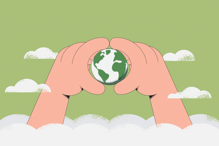 Hand holding Earth Globe. Earth Day. The concept of sustainable development for business, ecology and environment protection. Flat vector illustration.のイラスト素材