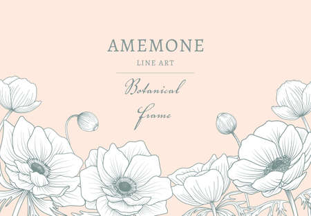 Botanical frame with horizontal letters of anemone flowersのイラスト素材