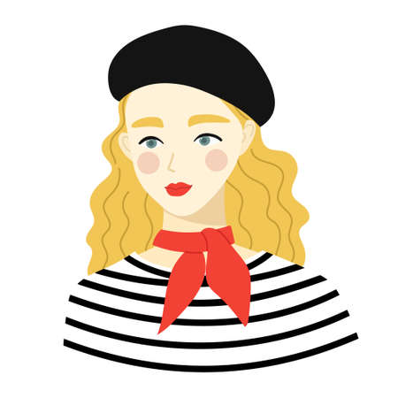 Fashionable woman with blonde hair and beretのイラスト素材