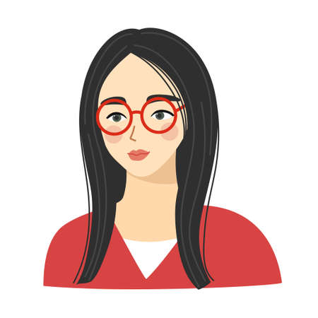 Woman in glasses with black hair longのイラスト素材