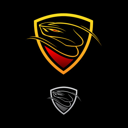 Vector logo design viper shield on the black background. Snake icon.のイラスト素材
