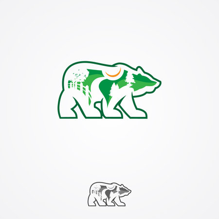 Landscape design company or green landscaping studio icon forming a bear. Vector symbol of green trees in forest park or woodlands for landscaping service and eco green design. Vector illustration EPS.8 EPS.10のイラスト素材