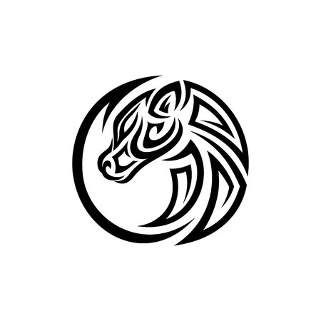 Best creative silhouette illustration round head horse tribal design concept. Simple animal wildlife. Vector illustrationのイラスト素材