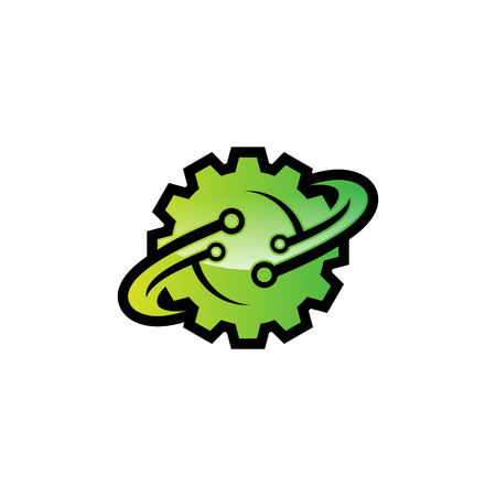 Best graphic creative, fun and colorful gear with orbit rings. Technology orbit web rings symbol concept design. Vector illustration.のイラスト素材