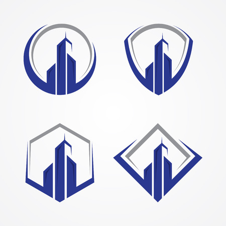Best creative illustration building symbol with some frames for real estate business. Realty symbol with color blue and grey. Vector illustration EPS.8 EPS.10のイラスト素材