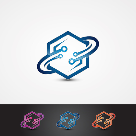 Very creative, fun and colorful hexagon concept design with orbit rings. Technology orbit web rings symbol concept design. Vector illustration EPS.8 EPS.10のイラスト素材