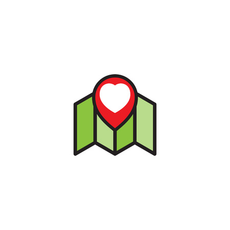 Creative design map, location mark and love icon. Location icon and map modern symbol for graphic and web design.のイラスト素材