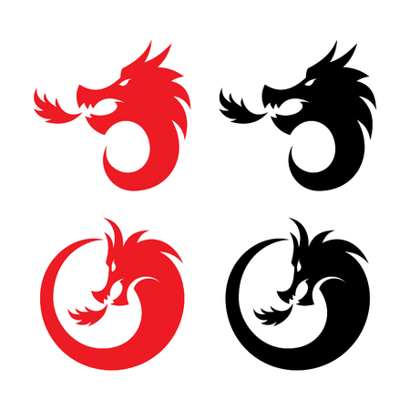 Stylized vector illustrations of dragons silhouettes design in the form of a round on a white background. Creative design vector dragon. Vector illustration EPS.8 EPS.10のイラスト素材