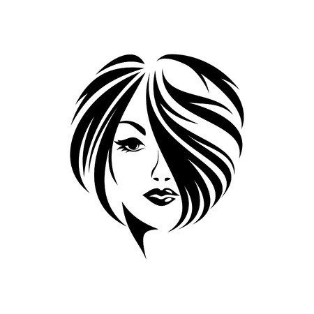 Silhouette, vector closeup portrait of a girls with straight hair style design. Vector illustration EPS.8 EPS.10のイラスト素材