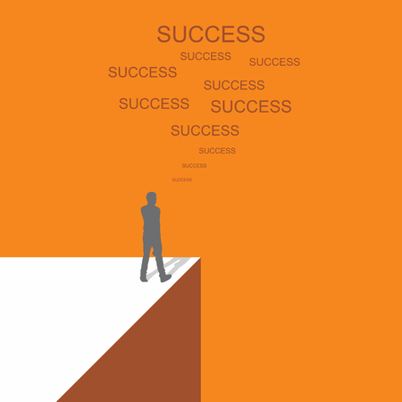Silhouette businessman standing on the edge with typography success shaped bulb chat. Risk and challenge business concept. Vector illustration EPS.8 EPS.10のイラスト素材