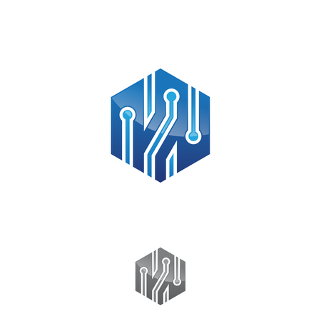 Hexagon tech vector design graphic with color blue for web icon or smartphone app. Hexagon geometric concept design.のイラスト素材