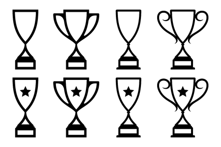 Set monoline design trophy icon with stars for graphic design element. Silhouette trophy icon symbol for graphic and web design.のイラスト素材