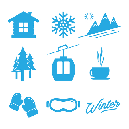 Set winter icon with flat design graphic and blue color. Flat design icon winter for web. Vector illustration EPS.8 EPS.10のイラスト素材