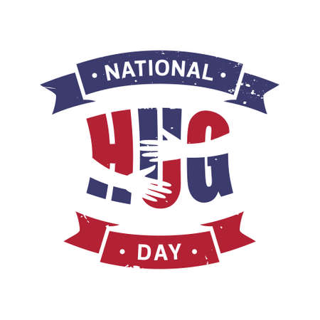 Vintage National Hug Day with letter hug. Vector emblem for element design.のイラスト素材
