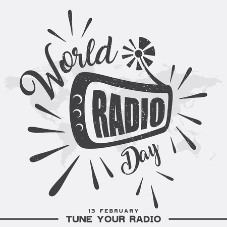 Vintage letter World Radio Day with map for element. Vector idea of broadcasting and communication design. Vector illustration EPS.8 EPS.10のイラスト素材