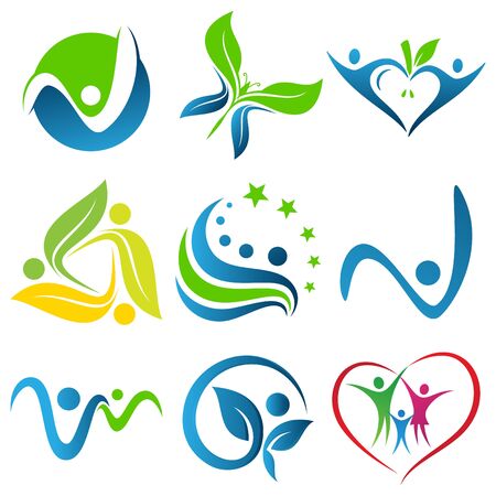 Set of colorful healthy icon symbol for element design on the white background. Collection of healthy lifestyle icon symbol. Vector illustrationのイラスト素材