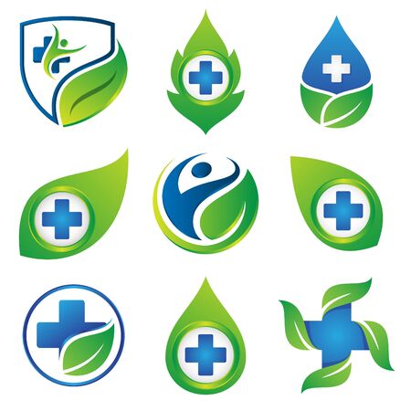 Set of colorful Medical icon symbol for element design on the white background. Collection of Medical pharmacy symbol design template. Vector illustrationのイラスト素材