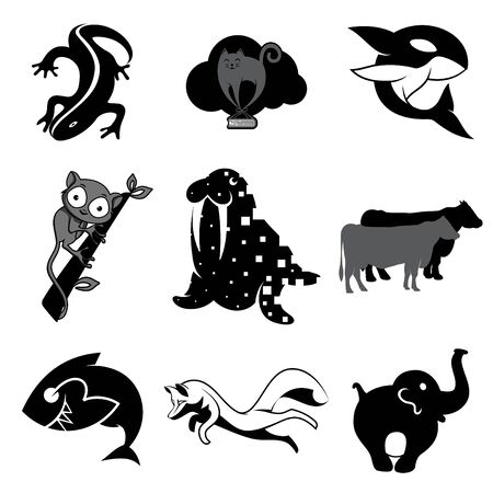 Set of animal vector icon symbol for element design on the white background. Collection of animal symbol design template in flat style. Vector illustrationのイラスト素材