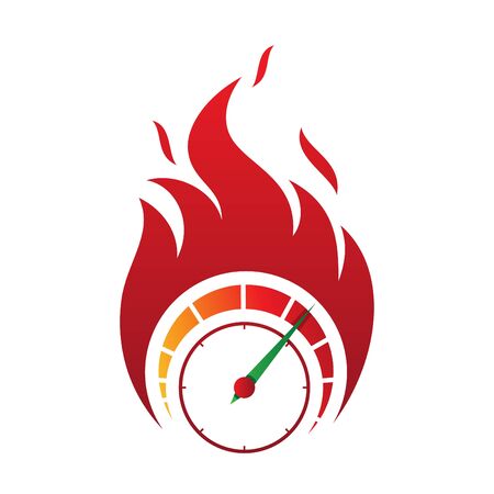 Flaming speed gauge vector icon in abstract style on the white background. Fire icon for your best business symbol. Vector illustrationのイラスト素材