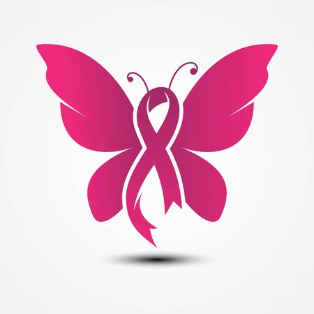 Ribbon shaped butterfly in flat style with color pink. Holidays around the world of Breast Cancer Awareness. Vector illustrationのイラスト素材