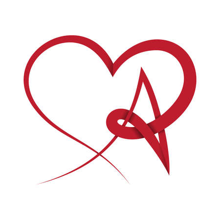 Abstract letter A Love vector symbol in flat style. Abstract Love caligraphy with color red. Vector illustration EPS.8 EPS.10のイラスト素材