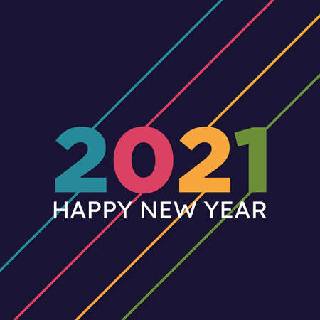 Collection of 2021 Happy New Year signs symbols. Vector illustration Happy New Year 2021 with colorful number isolated on dark background. Vector illustrationのイラスト素材