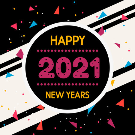 Collection of 2021 Happy New Year signs symbols. Vector illustration Happy New Year 202 on dark...