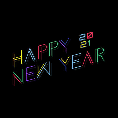 Collection of 2021 Happy New Year signs symbols. Vector illustration Happy New Year 202 on dark background. Vector illustrationのイラスト素材