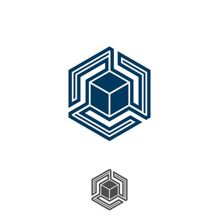 Hexagon tech symbol design vector stock. Digital box cube tech symbol design template. Vector illustrationのイラスト素材