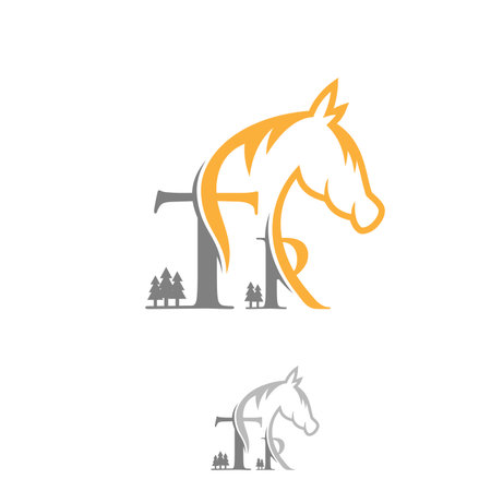 Lansdcape desing letter TR with horse. Vector graphic icon animal. Vector illustrationのイラスト素材